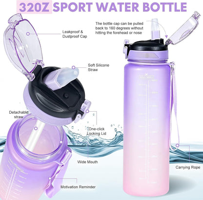 Water Bottle with Straw 1L,Boys Water Bottles with Straw 1 Litre,Waterbottle Leak-Proof Sports Water Bottle,Plastic Drinks Bottles Toxin Free，Bpa-Free (Cyan Black)