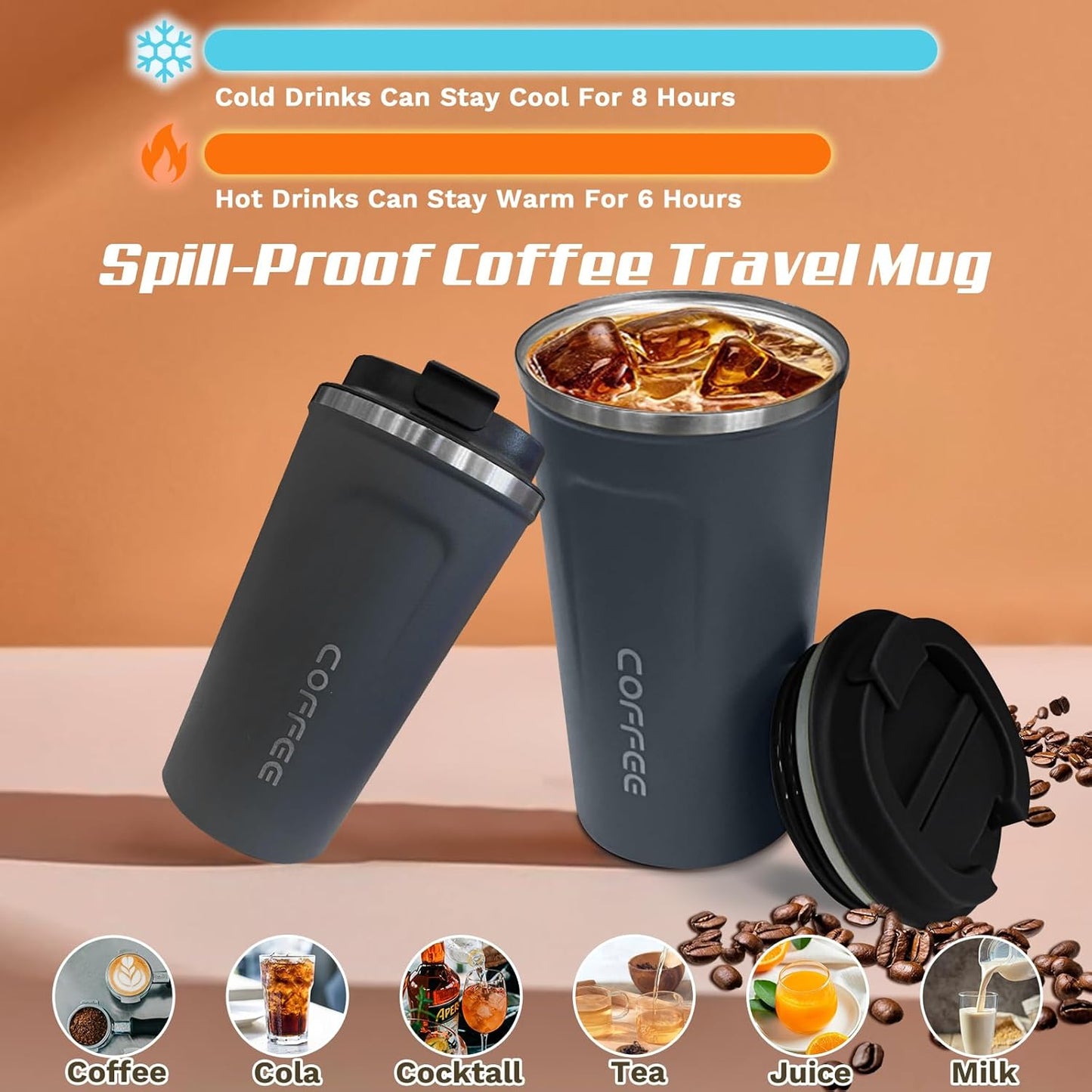 SPLMIFA Travel Coffee Mug Leak-Proof, Reusable Coffee Cups with Lids, Stainless Steel Vacuum Insulated Coffee Tumblers, Thermal Insulation Cup for Men and Women Hot & Cold Drinks(2nd-Green Pink, 12OZ)