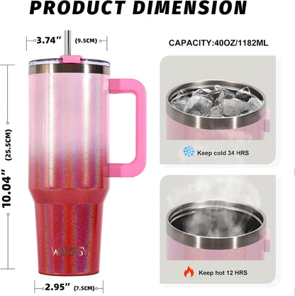 40 oz Tumbler with Handle,Tumbler with Lid and Straw,Double Wall Insulated Cup Stainless Steel Travel Mug(Cold for 34 Hours),Water Bottle for Iced Tea,Coffee,Cold Beverages(Purple)