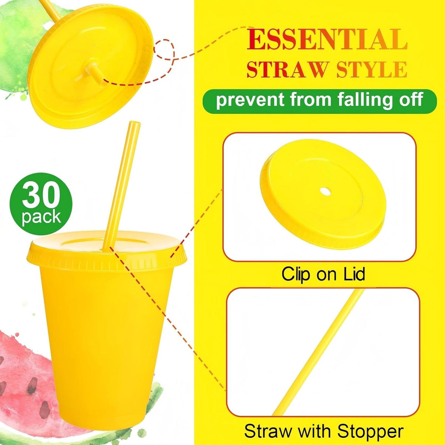 Sieral 30 Pack Cups with Lids and Straws Kids Tumbler with Straw Reusable Water Bottle Iced Coffee Travel Mug Adults Plastic Cups for Parties 16 oz (Candy Colors)