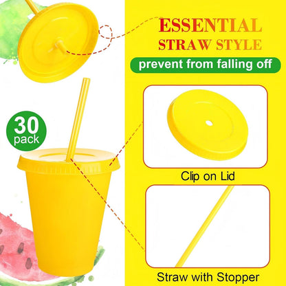 Sieral 30 Pack Cups with Lids and Straws Kids Tumbler with Straw Reusable Water Bottle Iced Coffee Travel Mug Adults Plastic Cups for Parties 16 oz (Candy Colors)