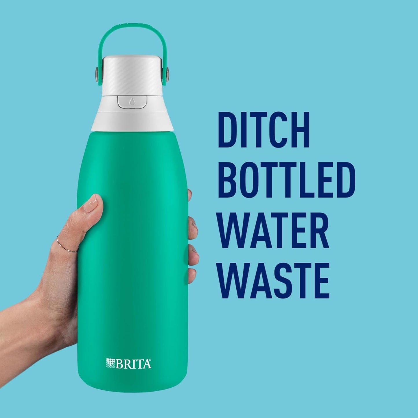 Brita Insulated Filtered Water Bottle with Straw, Reusable, Stainless Steel Metal, Blue Jay, 20 Ounce