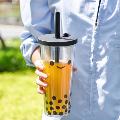 sweet grain Reuasble Boba Cup, 24 oz 100% Leak Proof and Double Wall Insulated Iced Coffee Tumbler with Reusable Plastic Straws and Straw Cleaner(Sky Blue)