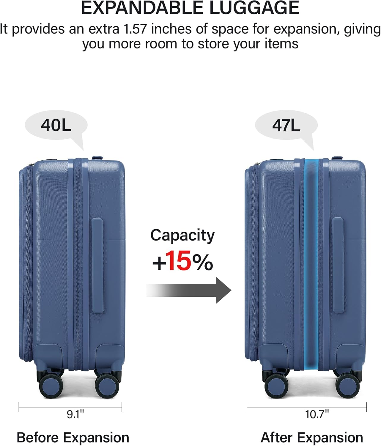 Hanke 20 Inch Expandable Carry On Luggage with Cup Holder 22x14x9 Airline Approved, Top Opening Hard Shell Suitcases with Wheels, Carry-On Travel Suitcase Trunk Luggage with Lock, Smoke White