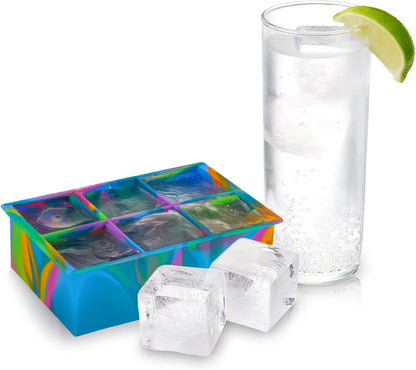 Host Ice Cube Tray, Makes Four 5-Inch Long Cubes, Durable Silicone Trays with Easy Release Design, Perfect for Water Bottles and Highball Glasses, Home Bar Accessories, Set of 1, Marble