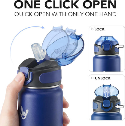 Enerbone 24 oz Insulated Water Bottle, Stainless Steel Bottle with Carrying Strap, Double-Wall Vacuum Insulation Design, Leakproof Sports Bottle with Straw, Keep Drinks Cold or Hot for Hours