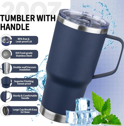 20oz Insulated Tumbler with Handle Stainless Steel Travel Coffee Mug with Lid and Straw Double Wall Vacuum Leak-proof Reusable Thermal Water Cup for Hot and Cold Drinks (Purple,1 Pack)