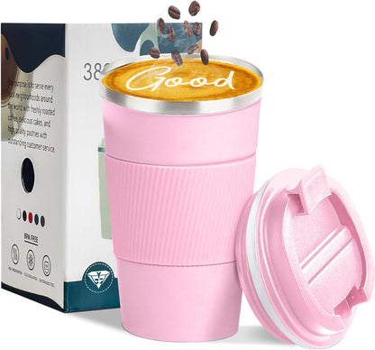 YINBAOGE Insulated Travel Coffee Mug, Spill & Leak Proof, Portable To Go Camping Stainless Steel Coffee Tumbler, Reusable Thermal Coffee Cup with Lid for Hot & Cold Drinks (Black, 12 OZ)