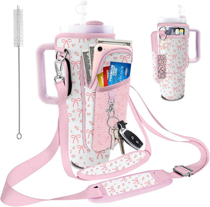 Stanley Carrier Bag for Stanley 40oz/30ozTumbler with Phone with 2 Adjustable Strap,3 Pockets Bottle Stanley Cup Carrier Bag & Case,Accessories for Hiking Travelling