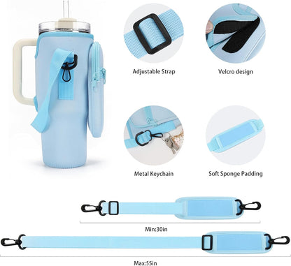 GOEWY Water Bottle Carrier Bag for Stanley 40/30 oz Tumbler with Phone Pocket Neoprene Water Bottle Holder with Shoulder & Handheld Strap Stanley Cup Accessories