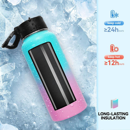 Neihepal 32 oz Insulated Water Bottle with 2 Lids (Straw & Spout Lid), 18/8 Stainless Steel Double Wall Water Bottles for Gym, Travel, Camping, Sports (Silver,1 Pack)
