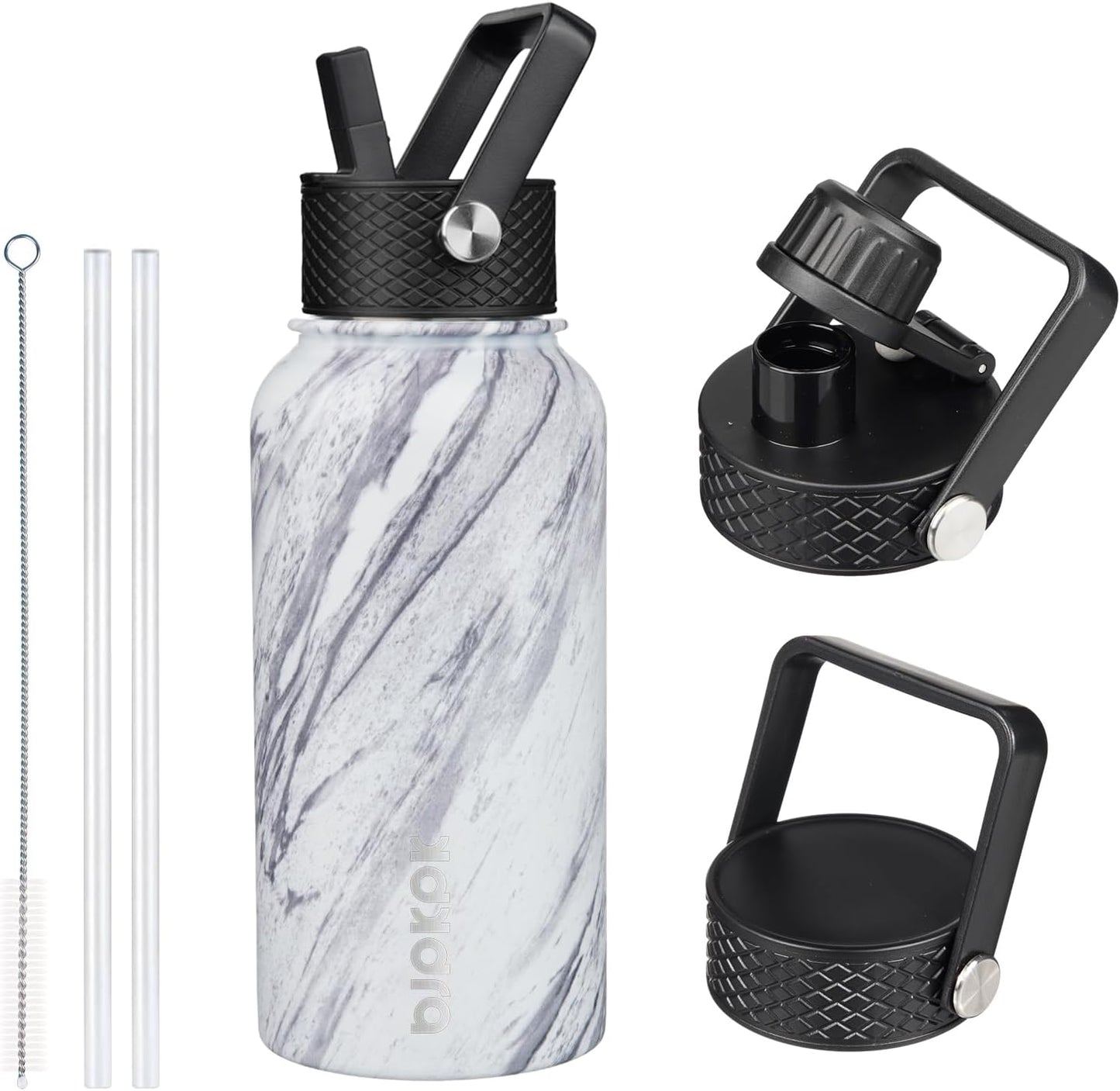 BJPKPK Insulated Water Bottles with Straw Lid, 40oz Stainless Steel Water Bottles with 3 Lids, BPA Free Leakproof Thermo, Tumblers, Cups for Sports, Gym- Midnight - Colors B