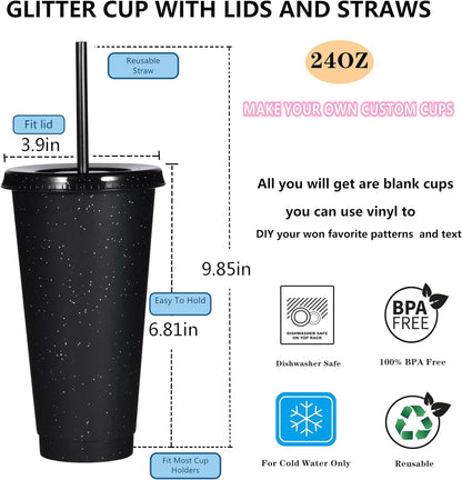 Suertestarry Tumbler with Straw and Lid,Water Bottle Iced Coffee Travel Mug Cup,Reusable Plastic Cups,Perfect for Parties,Birthdays,24oz-5 Pack (Rainbow, 5pack)
