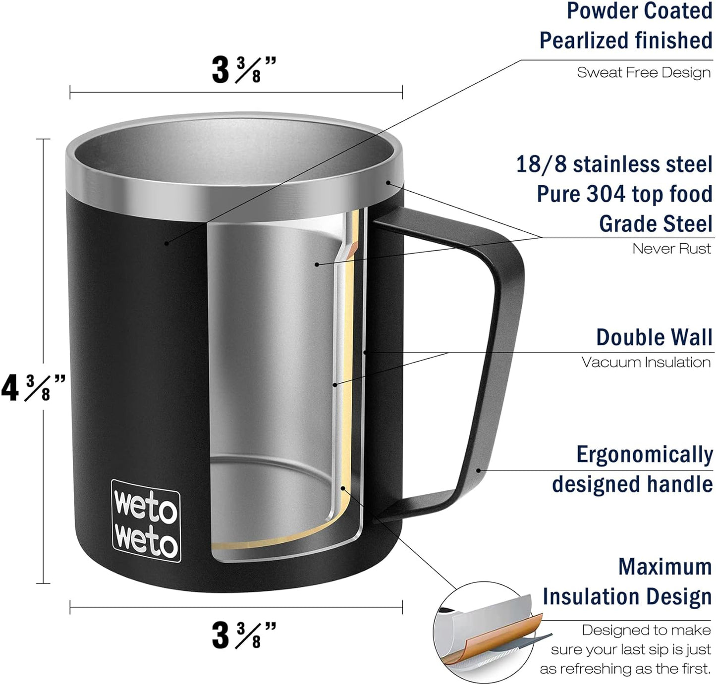 WETOWETO 14 oz Coffee Mug, Vacuum Insulated Camping Mug with Lid, Double Wall Stainless Steel Travel Tumbler Cup, Thermal Coffee Mug, Powder Coated Navy Blue