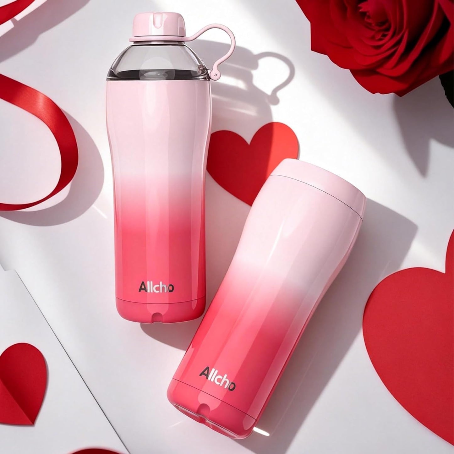 Allcho Insulated Water Bottle for Women, 18oz Stainless Steel Leak Proof Tumbler with 2 Lids, BPA-Free Tritan Chug & Straw Lid, Double Wall Vacuum Flask