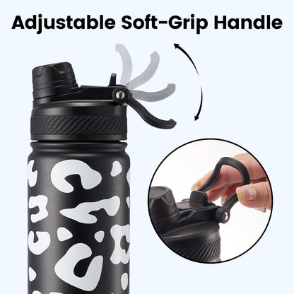 Fijinhom 18 oz Insulated Water Bottle, 2-in-1 Straw and Spout Lid Stainless Steel Thermos, Leak-Proof, Double Wall Vacuum Flask, Keep Cold 24H for Outdoor, Sports, Travel, School (Black)