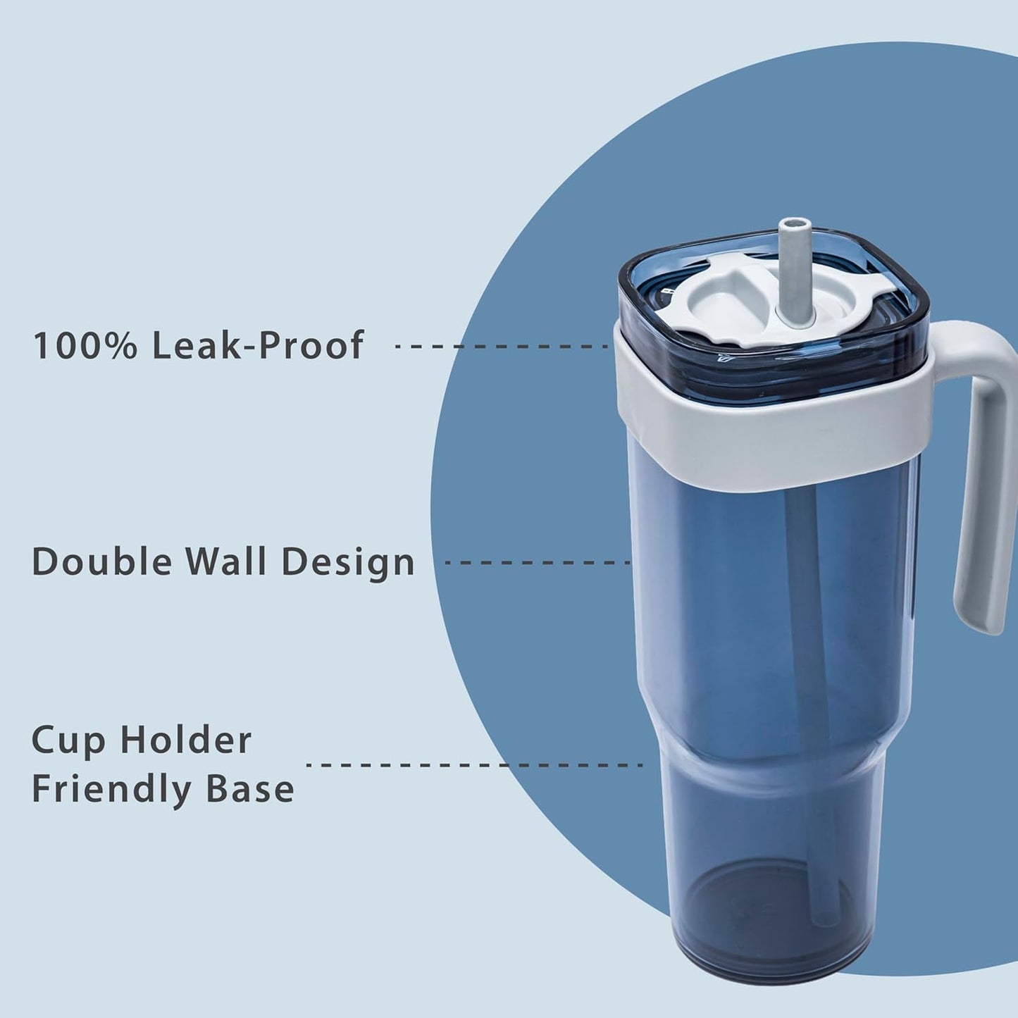 34oz Leakproof Straw Tumbler with Lid and Straw Double Wall Slim Coffee Cup Reusable BPA Free Plastic Travel Mug Integrated Handle Dishwasher Safe