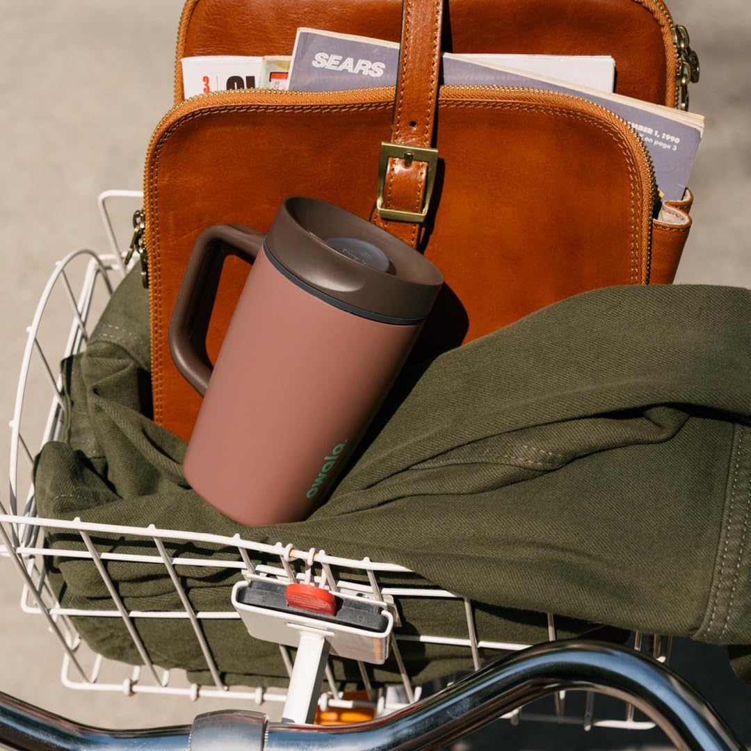 Owala SmoothSip Slider Insulated Stainless Steel Coffee Tumbler, Reusable Iced Coffee Cup, Hot Coffee Travel Mug, BPA Free 20 oz, Grey/Blue (High Dive)