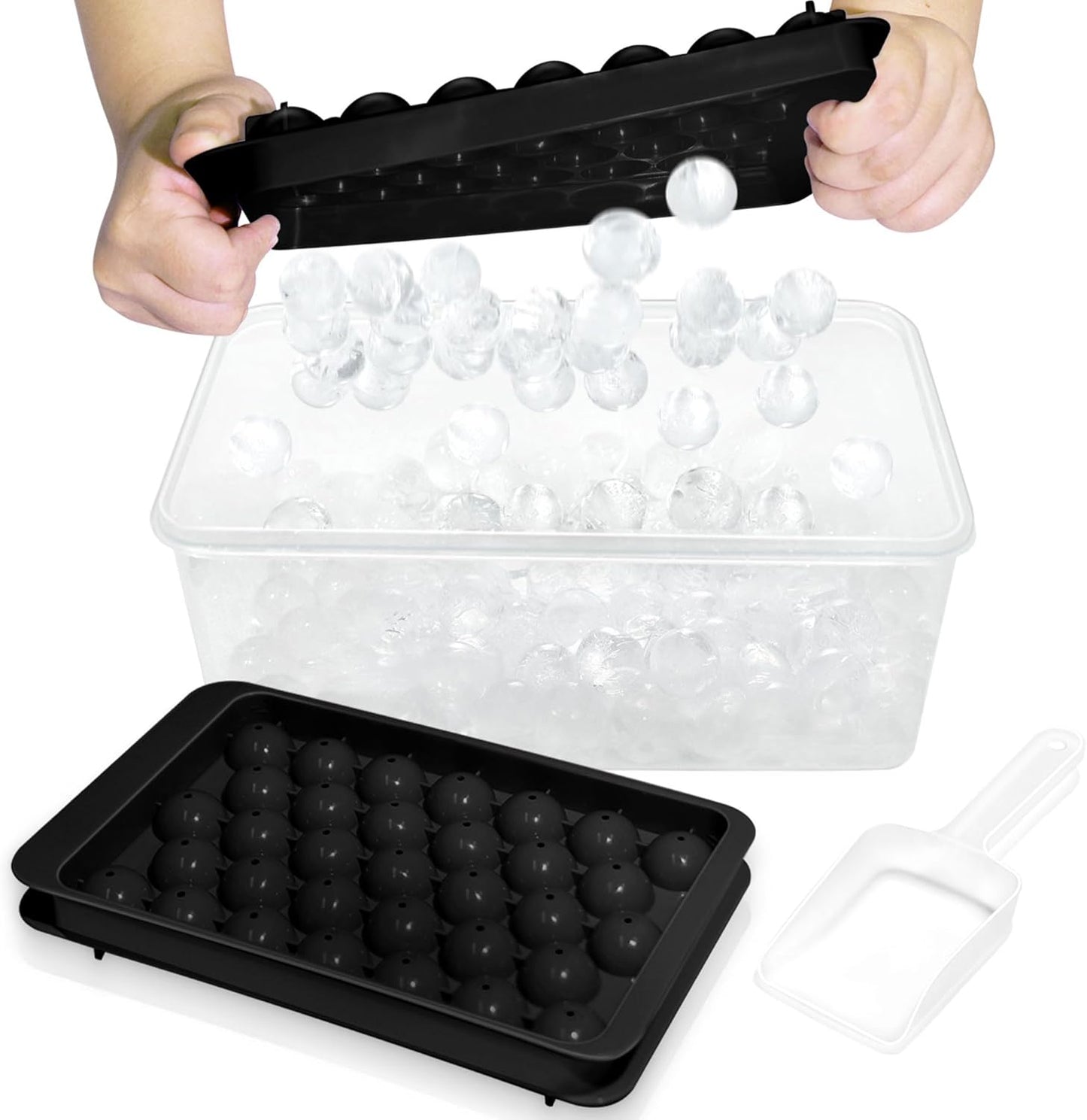 WIBIMEN Ice Cube Tray with Lid and Bin - Round Ice Trays for Freezer with Lid - Ice Cube Trays for Freezer with Ice Container (1"-2PACK Blue)