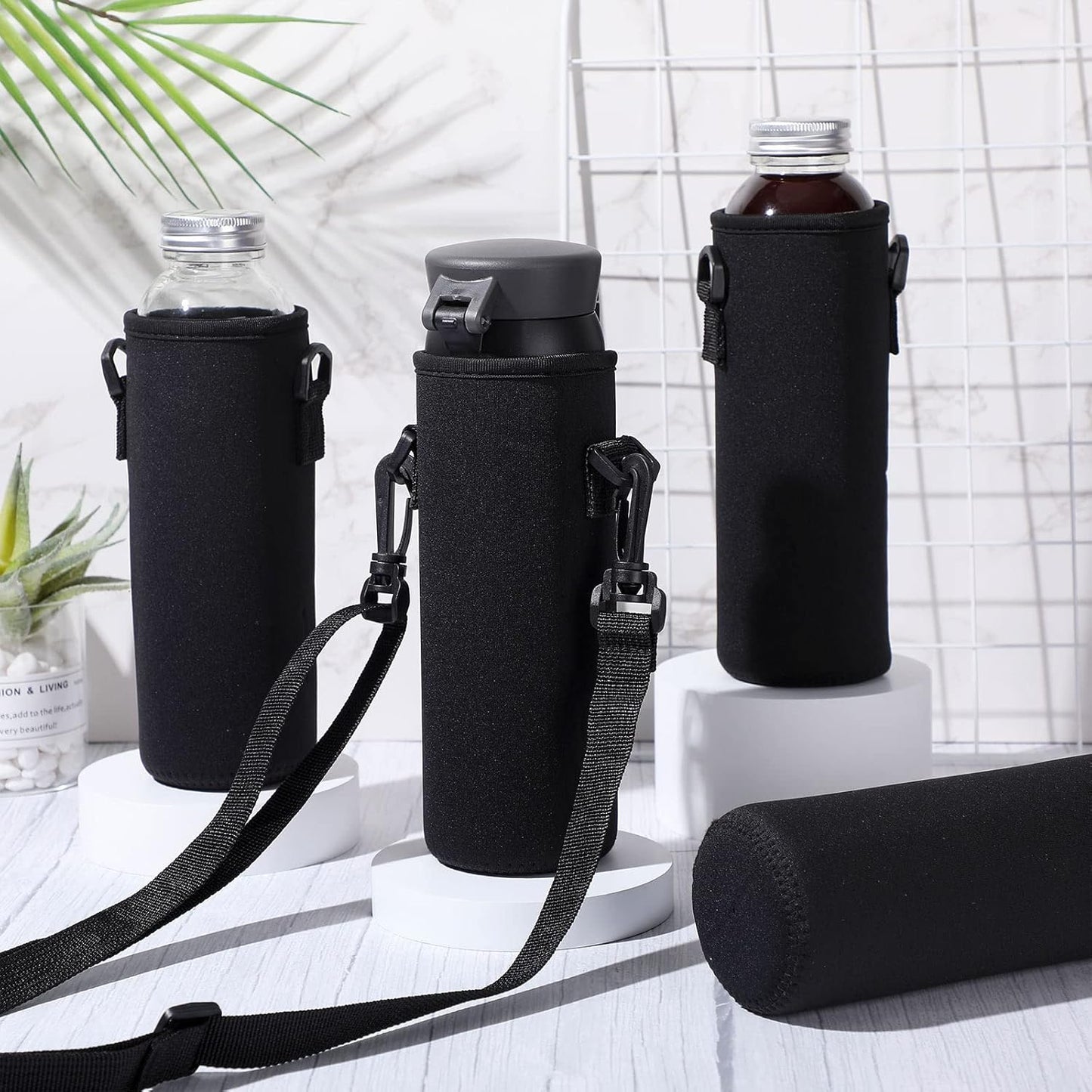 Rtteri 24 Pcs Black Neoprene Insulated Water Bottle Sleeves with Adjustable Straps (32 oz, Sports, Hiking, Camping, Running, Yoga, Cycling, Backpacking)