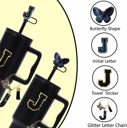 7pcs Cup Accessories for Stanley 30/40oz Tumbler, Handle Strap, Straw Cover, Silicone Boot, Letter Charm Stickers