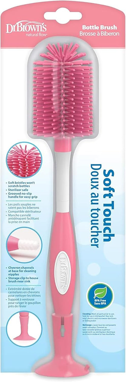 Dr. Brown's Soft Touch No Scratch Baby Bottle Cleaning Brush Nipple Cleaner with Stand and Storage Clip, BPA Free, Blue 1-Pack