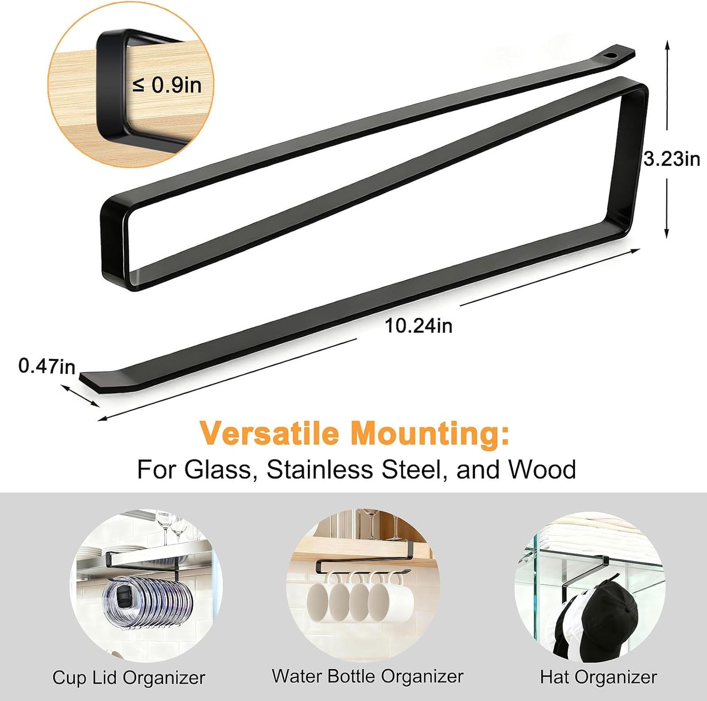 Tumbler Lid Organizer for Cabinet - Behind Door & Under Shelf Mount, Kezvulp No-Drill Holder (10-12 Capacity), Space Saving Anti-Drop Rustproof Rack, Fits 24oz Tumbler & 30/40oz Water Bottle Lids