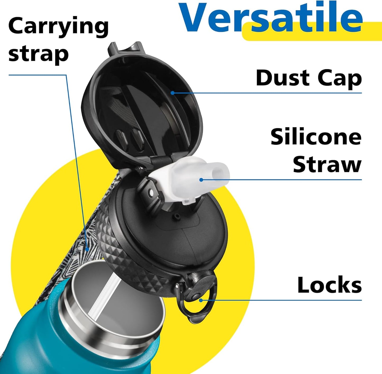 Han's Bottle Sports Water Bottle - 24 Oz, Straw Lid, Leak Proof, Vacuum Insulated Stainless Steel, Double Walled, Thermo Mug,Black