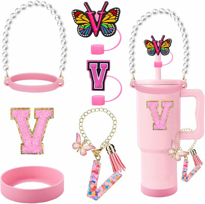 7pcs Cup Accessories for Stanley 30/40oz Tumbler, Handle Strap, Straw Cover, Silicone Boot, Letter Charm Stickers
