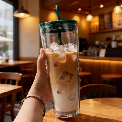24oz Tumbler with Lid and Straw, Leak Proof and Double Wall Insulated Reusable Plastic Cups,Travel Reusable Iced Coffee Cup (1, Pink)