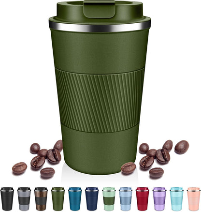 DUBUXW Insulated Coffee Tumblers with Flip Lid 12oz / 17oz, Stainless Steel Travel Coffee Mug Leak Proof, Vacuum Insulated Coffee Mug Reusable Cup, Keeps Cold and Hot for Coffee Tea