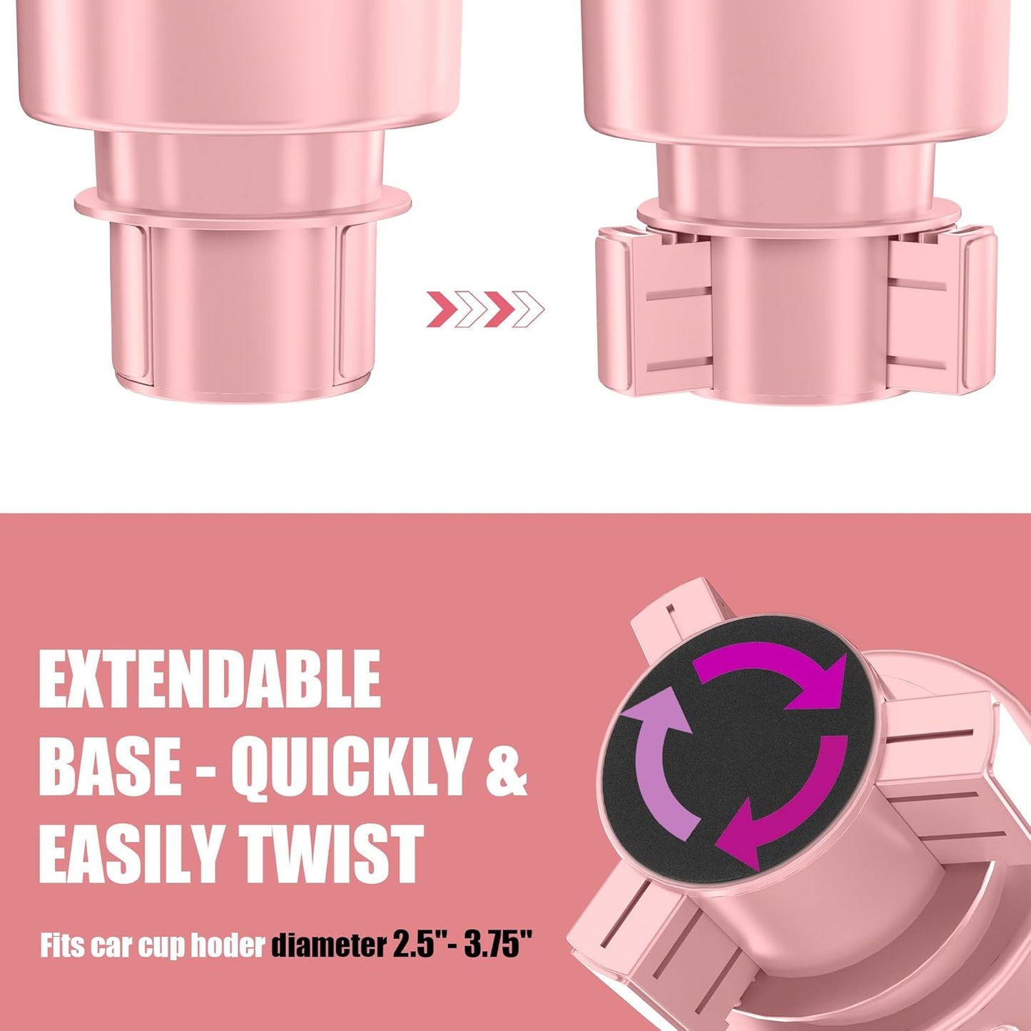 Upgraded Car Cup Holder Expander Adapter with Offset Adjustable Base, Compatible with Yeti 14/24/36/46oz Ramblers, Hydro Flasks 32/40oz, Other Large Bottles Mugs in 3.5"-4.0", 1 Pack