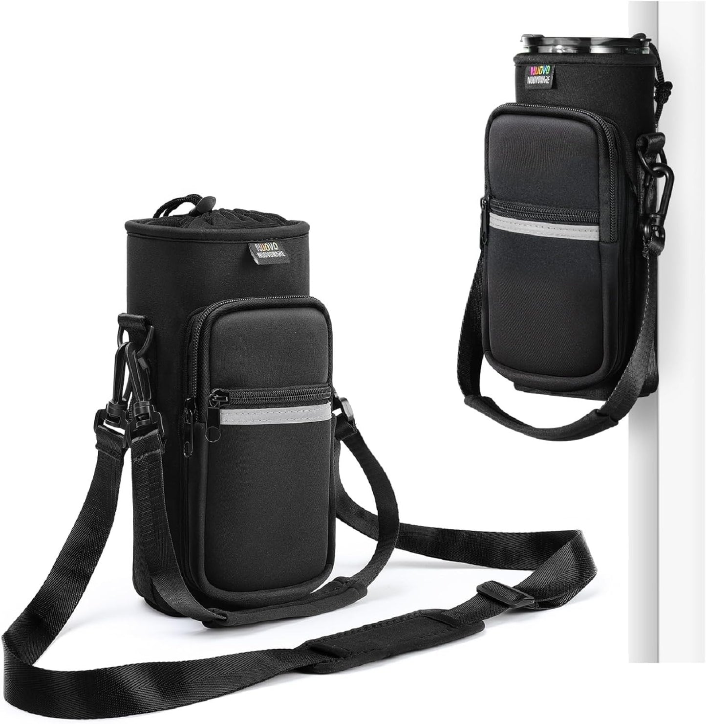 Nuovoware Water Bottle Carrier Bag,25oz/40oz/64oz Bottle Pouch Holder,Adjustable Shoulder Hand Strap 2 Pocket Sling Neoprene Sleeve Sports Accessories for Hiking Travelling Camping