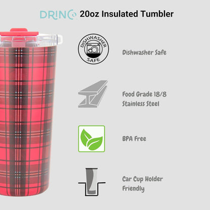 Drinco - 20 oz Stainless Steel Tumbler | Double Walled Vacuum Insulated Mug With Lid, 2 Straws, For Hot & Cold Drinks (20oz Dragonfly)