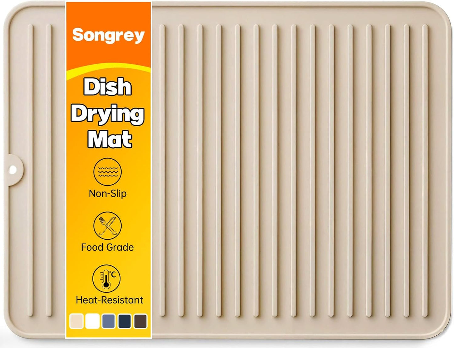 Songrey 12" x 6.5" Silicone Dish Drying Mat, Kitchen Counter Drying Pad for Sink Dishes or Under Rack, Multi-Use as Heat Resistant Trivet, Coffee Bar Mat