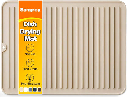 Songrey 12" x 6.5" Silicone Dish Drying Mat, Kitchen Counter Drying Pad for Sink Dishes or Under Rack, Multi-Use as Heat Resistant Trivet, Coffee Bar Mat