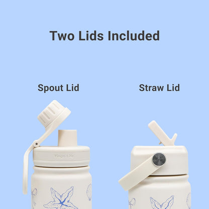 25oz Insulated Stainless Steel Aesthetic Cute Water Bottle - 2 Lids Included (Straw + Sport Handle), Leakproof BPA-Free, Dreamy Cream Cute Floral Design, Perfect Gym/Yoga/Office Companion