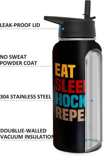 32oz Pickleball Water Bottle Insulated Vacuum Stainless Steel Tumbler Travel Mugs With Straw for Game Sport,Pickleball Accessories