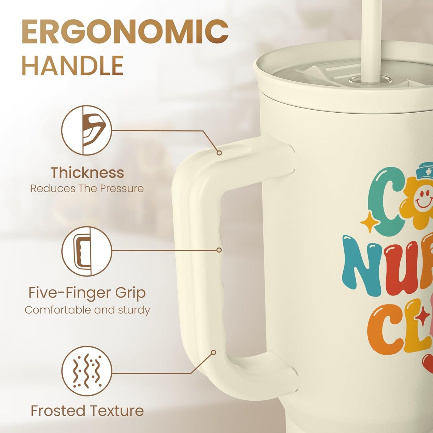 Floral Tumbler with Handle 40oz, Stainless Steel Insulated Tumblers Coffee Travel Mug Cup with Straw, Flower Coffee Cup Gifts for Women Girls, Gift for Her on Christmas Birthday Mothers Day