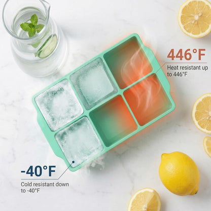 KitchFort Large Silicone Ice Cube Tray (2-Pack), Easy Release 2" Big Ice Cubes - Cocktail, Whiskey Ice Cubes Mold - Ice Trays for Freezer with Lid - Stackable Silicone Ice Tray - Black