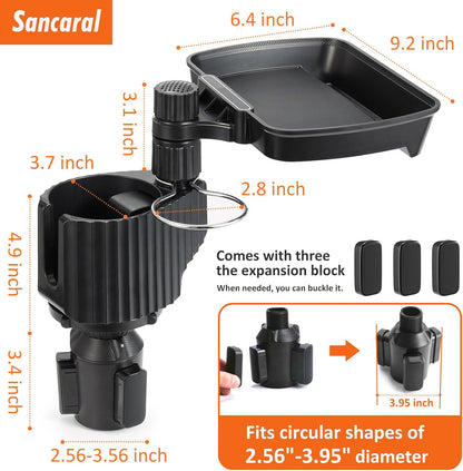 Car Large Cup Holder Expander, 5-in-1 Cupholder Extender with Phone Holder & Swivel and Detachable Snack Food Tray Table for Eating, Travel Essentials for Road Trips for Driver. Model C