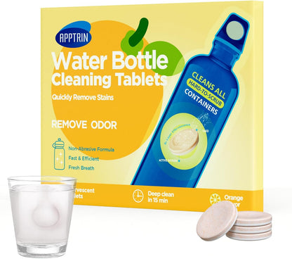 Water Bottle Cleaning Tablets, 36 Pack Bottle Clean Tablet Hydration Bladder Cleansing Tablets,Individually Packed, Orange Flavor