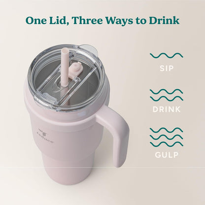 REDUCE 24 oz Stainless Steel Tumbler with Handle - Dual-Wall Vacuum Insulated Travel Mug, Sweat-Proof Lid & Reusable Straw - Keeps Drinks Cold for 24 Hrs, Fits Cupholders, Dishwasher Safe - Lilac Bud