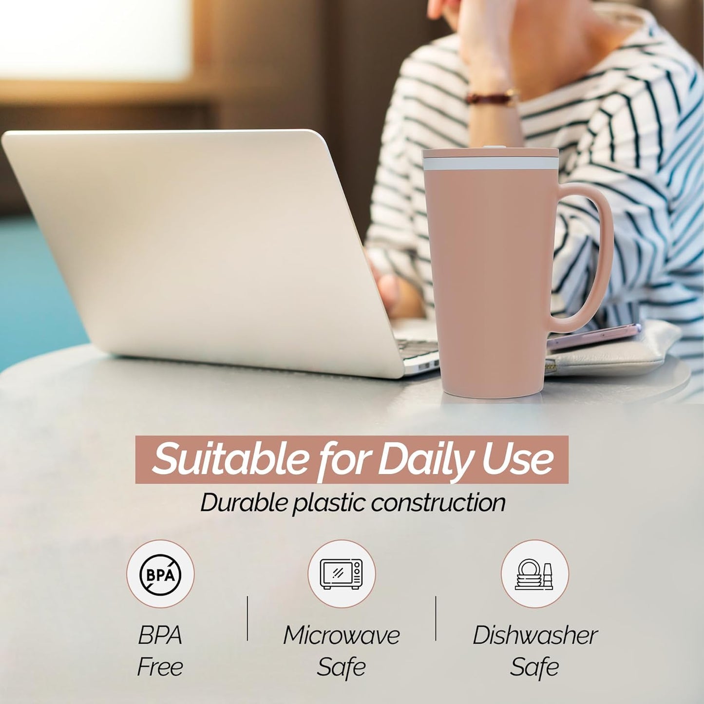 Copco Cone Desk Mug, 16 oz - Double Wall Insulated Coffee Mug with Twist-Off Lid, Handle & Slide Tab - Travel-Friendly Cup for Hot or Cold Drinks, BPA-Free, Microwave & Dishwasher Safe (Brown)