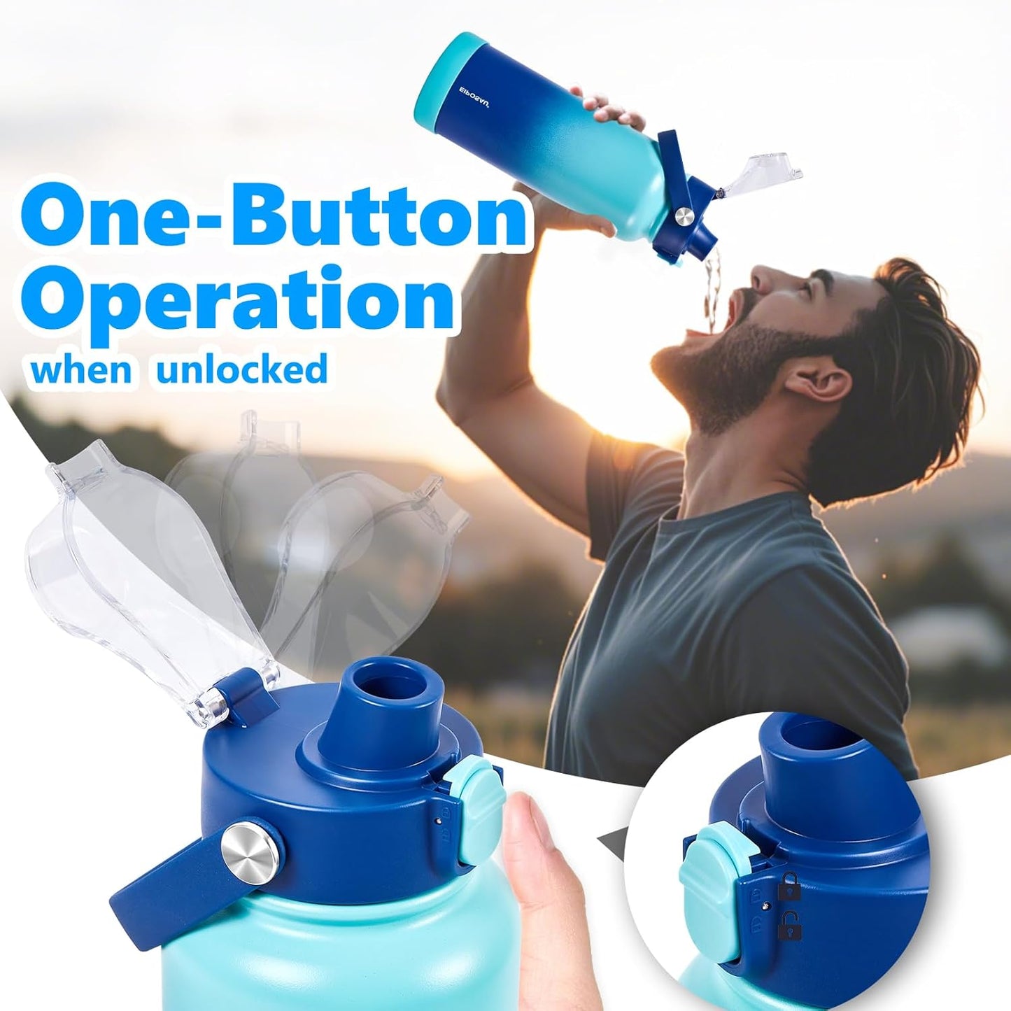 Insulated Water Bottle with Lid & Boot & Stickers, 24 oz Stainless Steel Sweat Free Bottle Keep Cold 24H, BPA-Free Sports Wide Mouth Water Bottle, BlueBlack