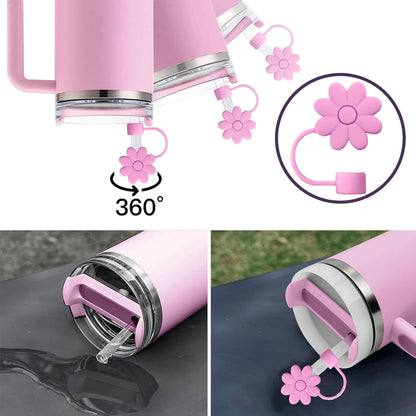 Flower Straw Covers Toppers for Stanley Cups 30&40 Oz Tumbler with Handle Accessories 4PCS Silicone Straw Caps Reusable Straws Tips Protectors for Stanley Cup 10mm 0.4in Straws,Off White