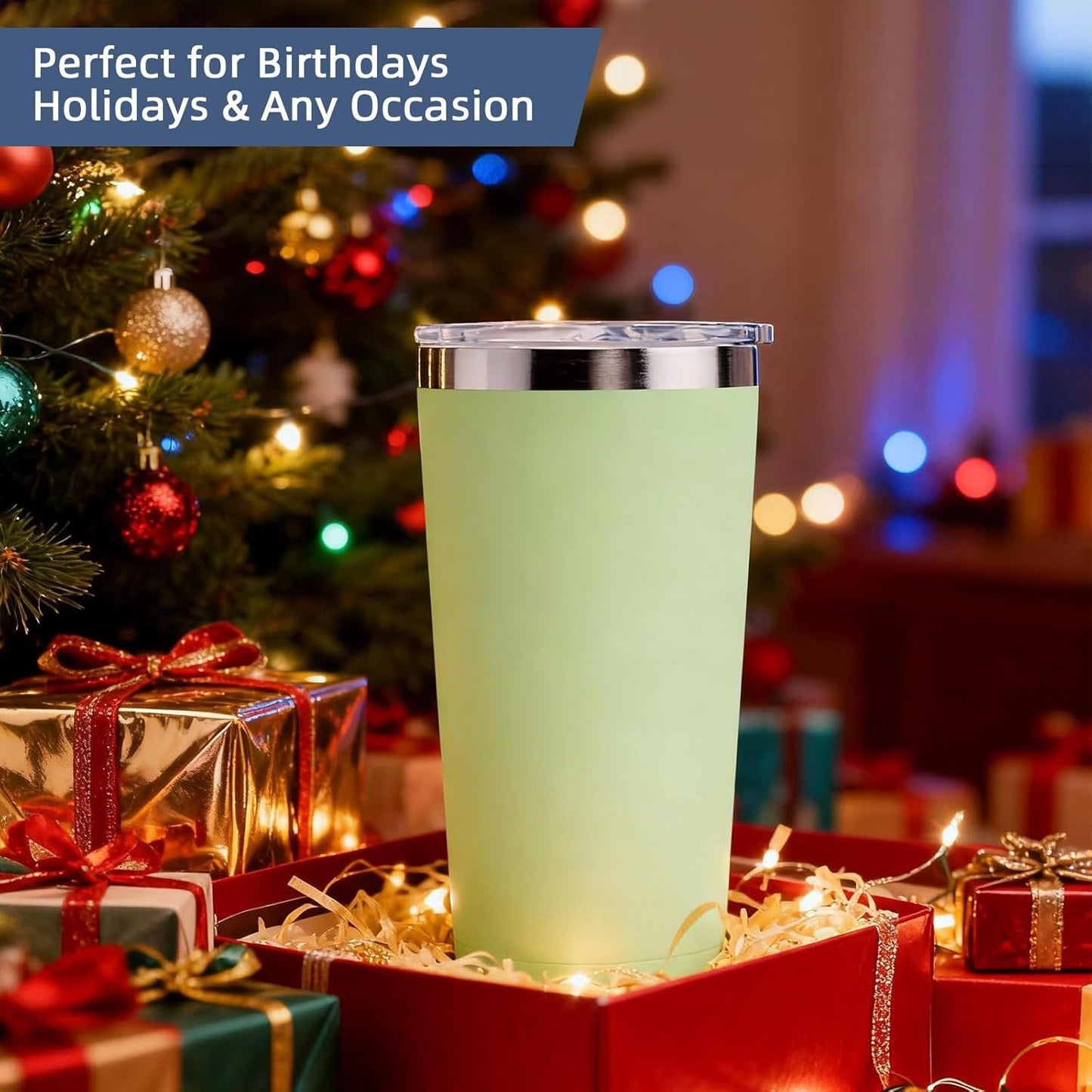 GGQ 20oz Travel Coffee Tumbler Food-Grade 304 Stainless Steel Vacuum Insulated Double Wall Leak-Proof Lid Reusable Straw Hot and Cold Drinks Cup Holder Friendly (Light Blue)