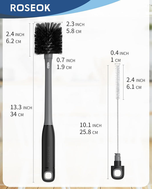 ROSEOK 2 in 1 Long Handle Bottle Brush with Straw Brush for Cleaning Glass, Sports Bottle, Coffee Mug,Navy Blue,1 Pack
