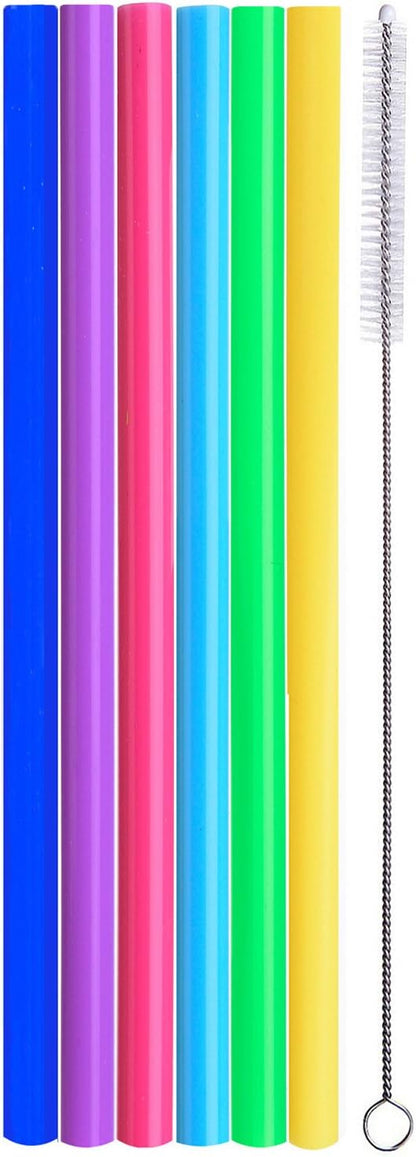 ALINK Reusable Silicone Smoothie Straws, 12” Extra Long Flexible Half Gallon Replacement Straws for Tall Travel Mug, 32 oz 40 oz YETI/RTIC Tumbler, Set of 6 with Brush