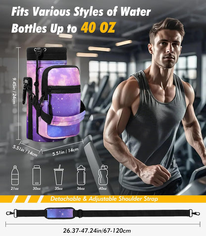 Nuovoware Water Bottle Carrier Bag,25oz/40oz/64oz Bottle Pouch Holder,Adjustable Shoulder Hand Strap 2 Pocket Sling Neoprene Sleeve Sports Accessories for Hiking Travelling Camping